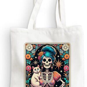 Funny Skull Tarot Card Sarcastic Canvas Tote Bag Witchy Gifts for Women Grocery